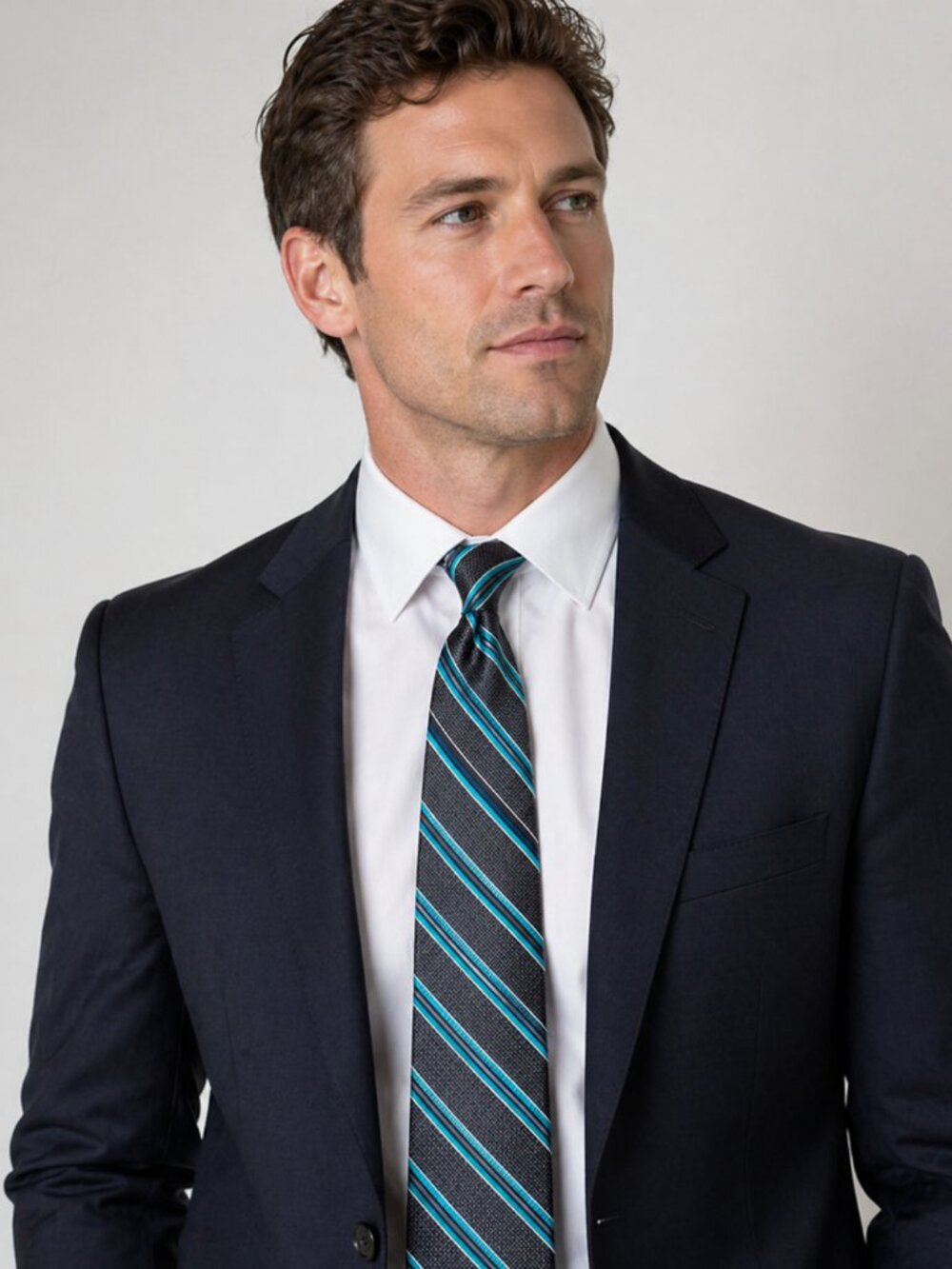 Protocol Blue Silver Diagonal Necktie White Dots L 58.5" x W3.2" 100% Polyester